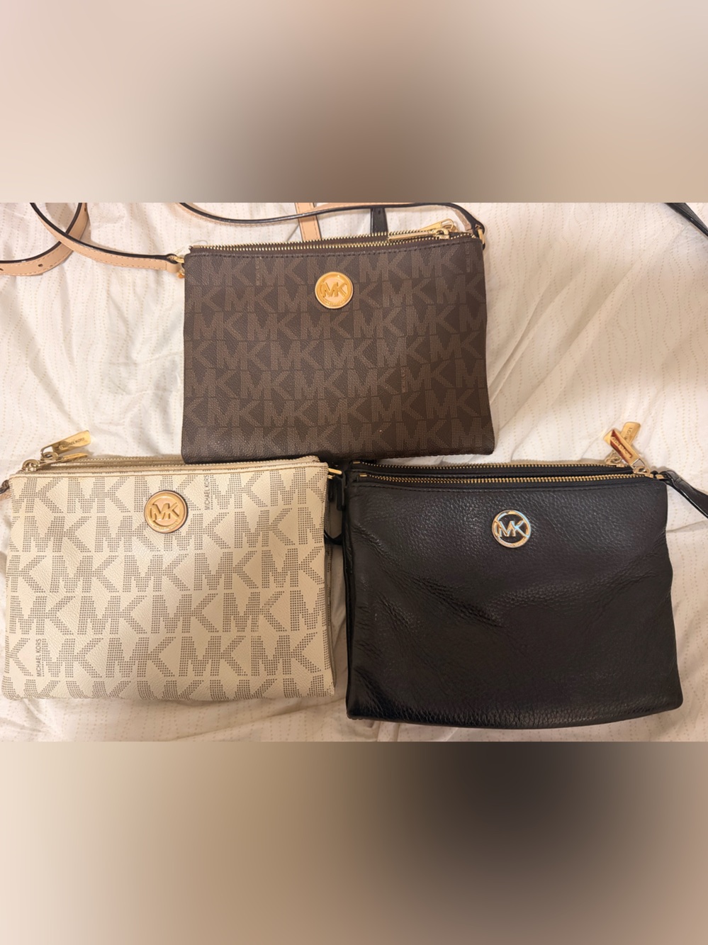 Michael Kors Triple Pack Crossbody Trio in Brown, Black & Cream